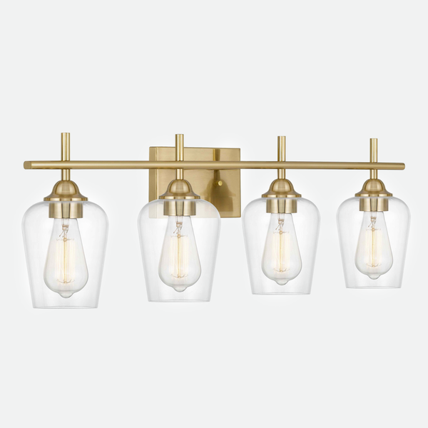 4-Light Steel & Glass Wall Sconce Brushed Satin Brass Gold
