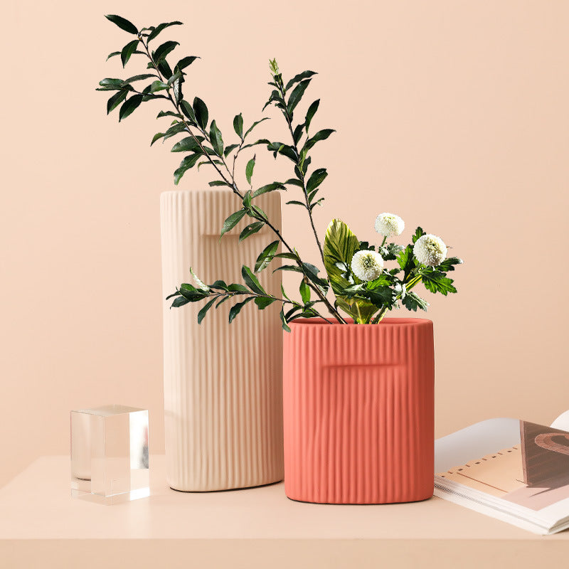 Decorative Vases Ceramic Line Container for Dry Flower Arrangement 
