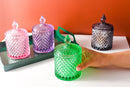 round crystal glass diamond embossed colorful container