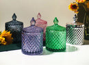 round crystal glass diamond embossed colorful container