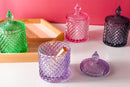 round crystal glass diamond embossed colorful container