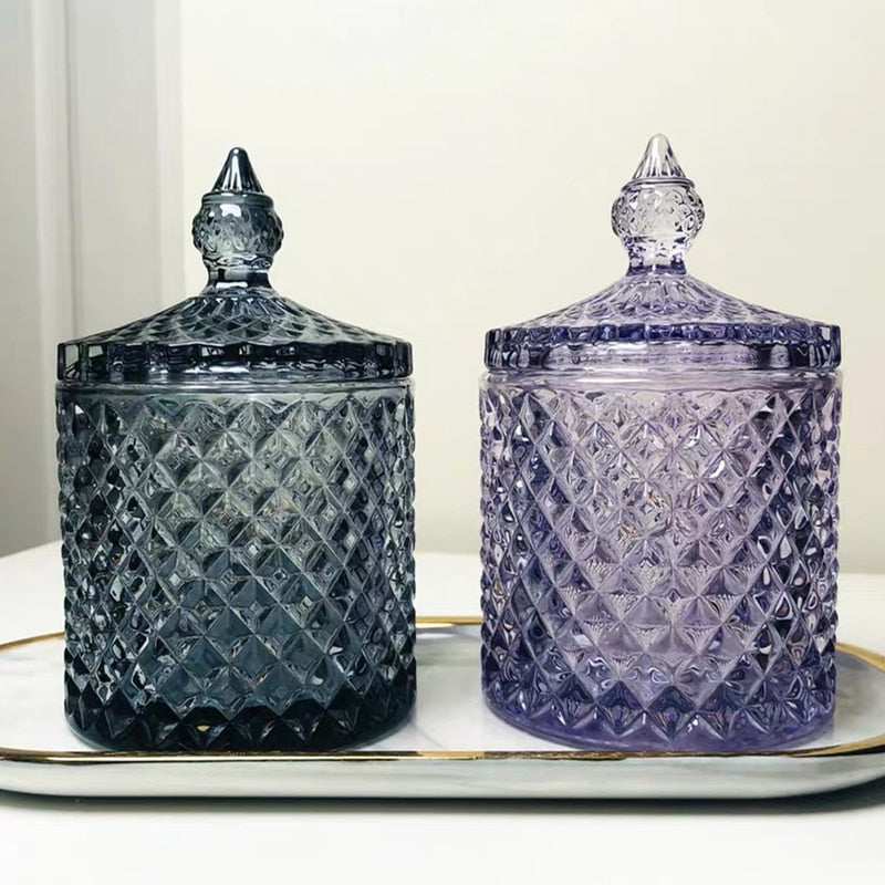 round crystal glass diamond embossed colorful container
