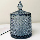 round crystal glass diamond embossed dark gray container