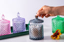round crystal glass diamond embossed colorful container