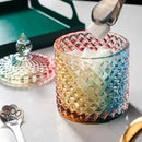 round crystal glass diamond embossed colorful container