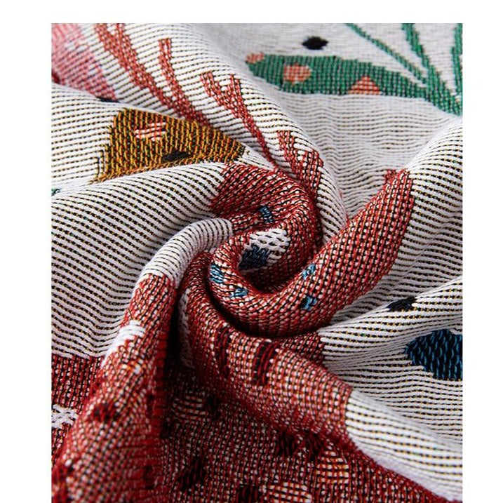 Large Rectangle Floral Fringed Throw Blanket