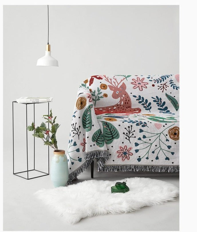 Large Rectangle Floral Fringed Throw Blanket