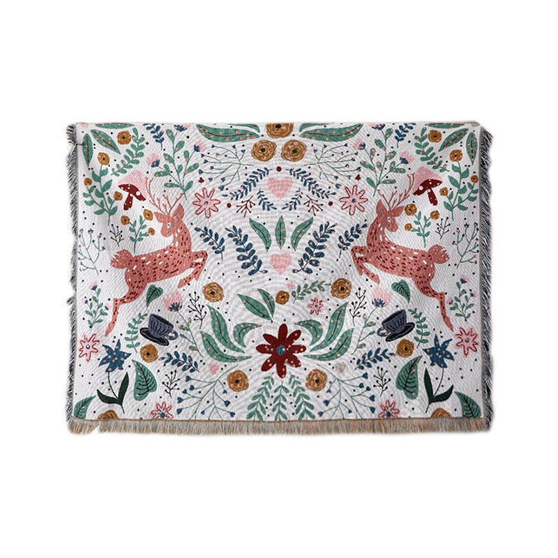 Large Rectangle Floral Fringed Throw Blanket
