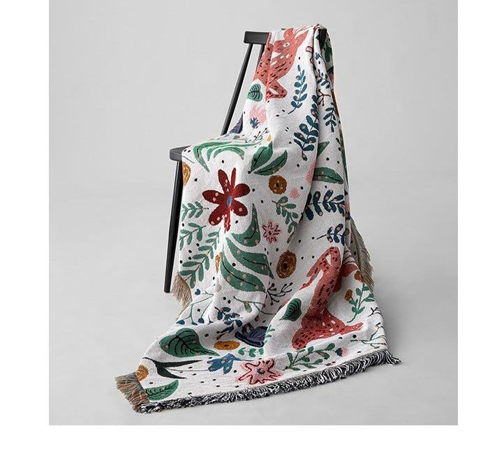 Large Rectangle Floral Fringed Throw Blanket