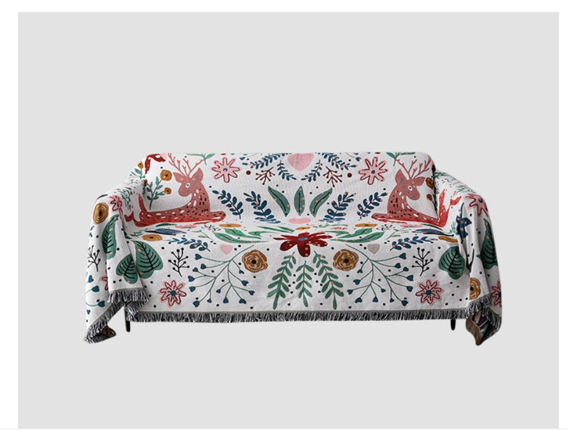 Large Rectangle Floral Fringed Throw Blanket