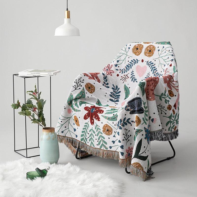 Large Rectangle Floral Fringed Throw Blanket