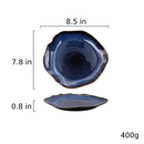 abstract rough edges cat-eye pattern blue glazed ceramic plate
