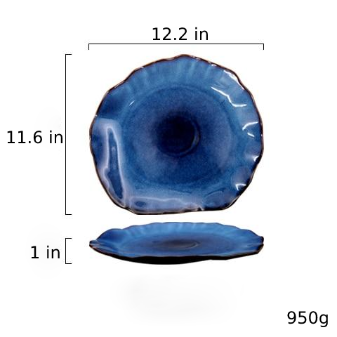 abstract rough edges cat-eye pattern blue glazed ceramic plate
