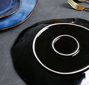 abstract rough edges cat-eye pattern blue glazed ceramic plate