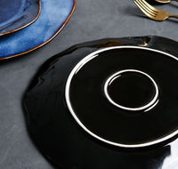 abstract rough edges cat-eye pattern blue glazed ceramic plate