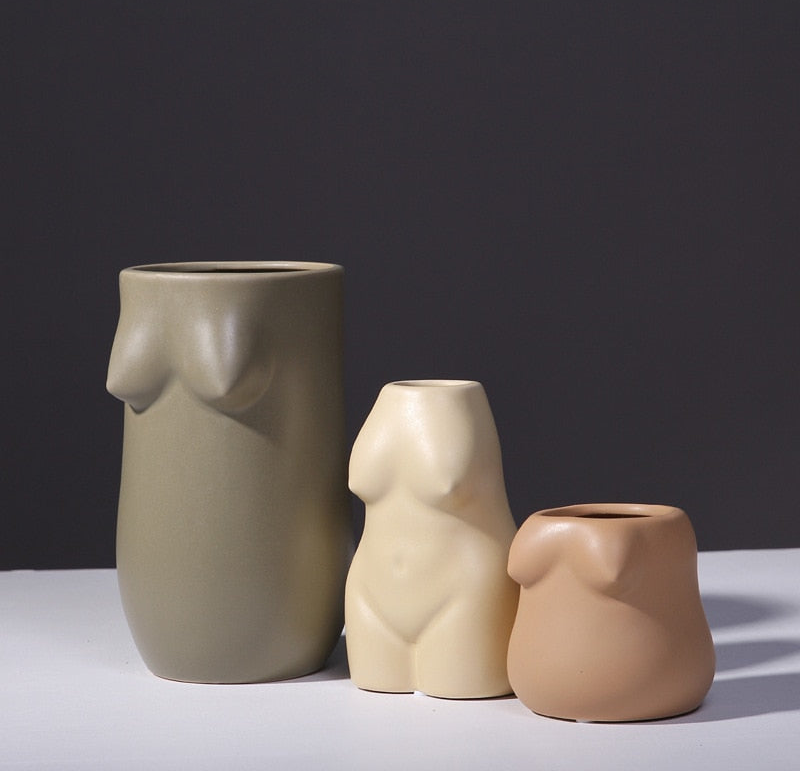 Feminine Nature Shaped Ceramic Vases neutral colors hand painted organic woman curves