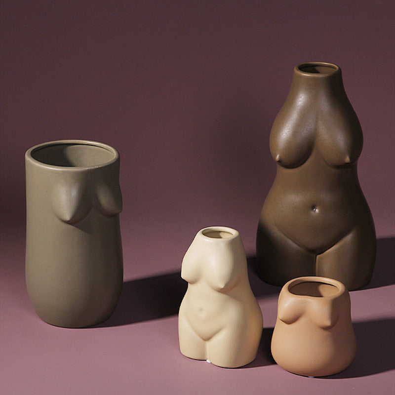 Feminine Nature Shaped Ceramic Vases neutral colors hand painted organic woman curves