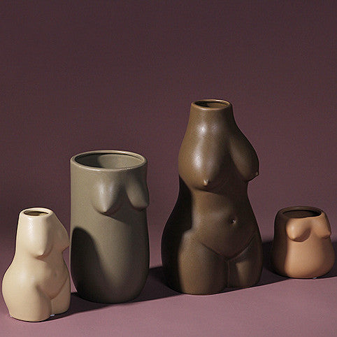 Feminine Nature Shaped Ceramic Vases neutral colors hand painted organic woman curves