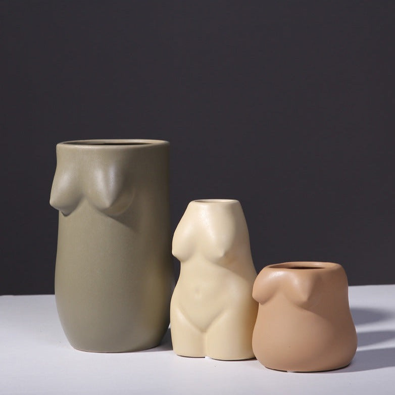 Feminine Nature Shaped Ceramic Vases neutral colors hand painted organic woman curves