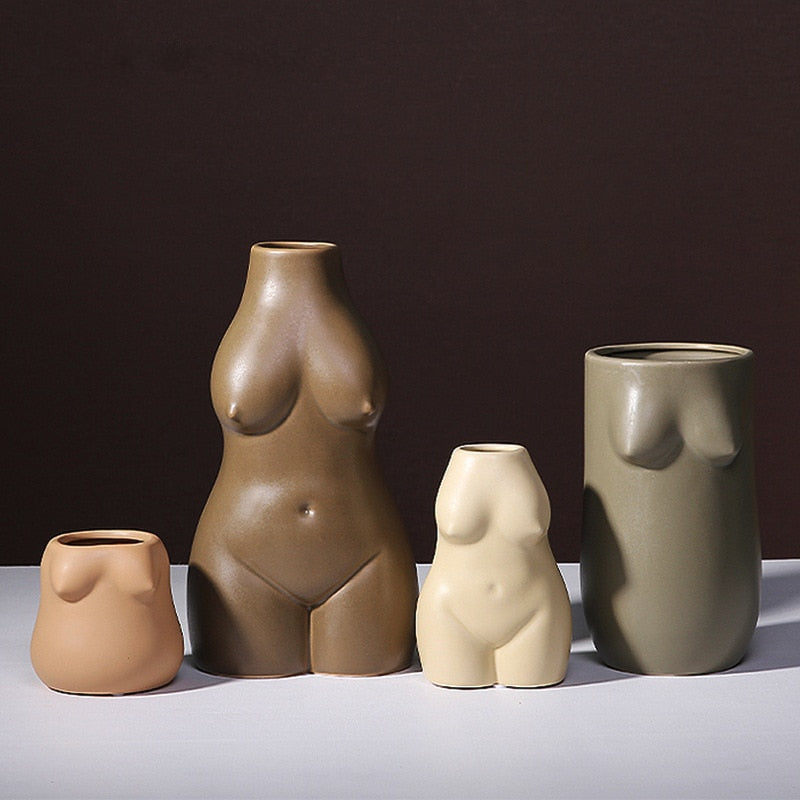 Feminine Nature Shaped Ceramic Vases neutral colors hand painted organic woman curves