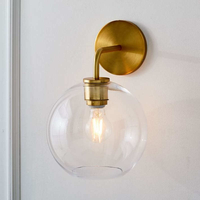 round iron clear glass gold wall sconce