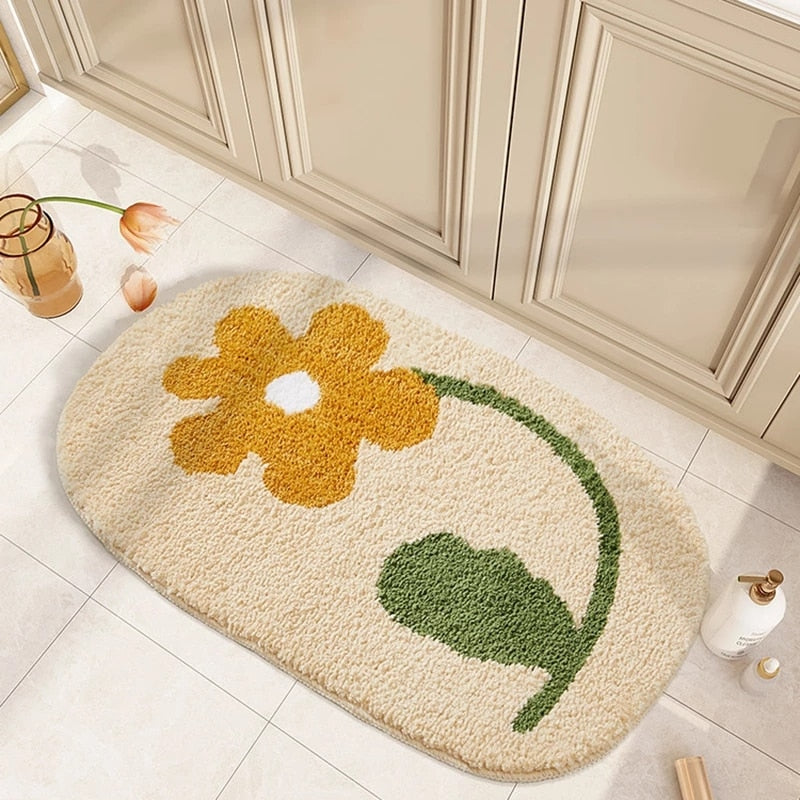 Rug Wool in Yellow and Green Color Bathroom Rug