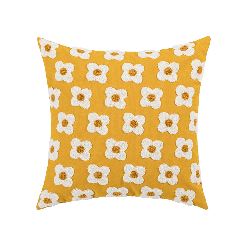 Daisy Flower Embroidered Lumbar Pillow cover