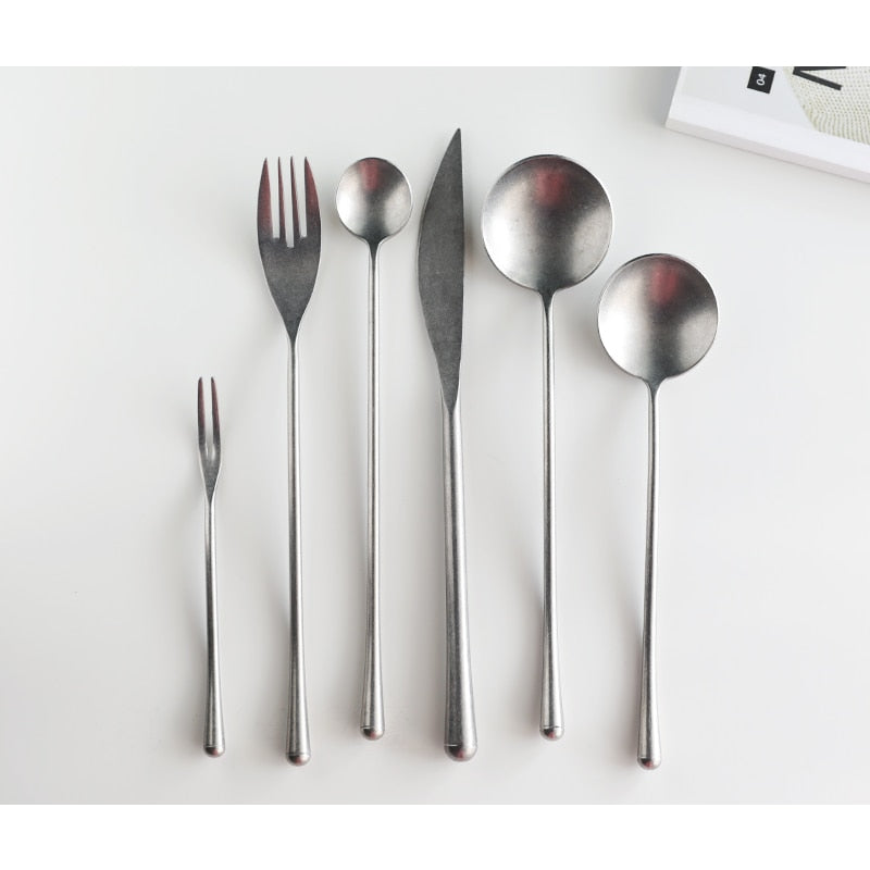 Stainless Steel Cutlery Set with Dinner Knife Fork Spoon Set Fruit Fork and Coffee Tea Spoon