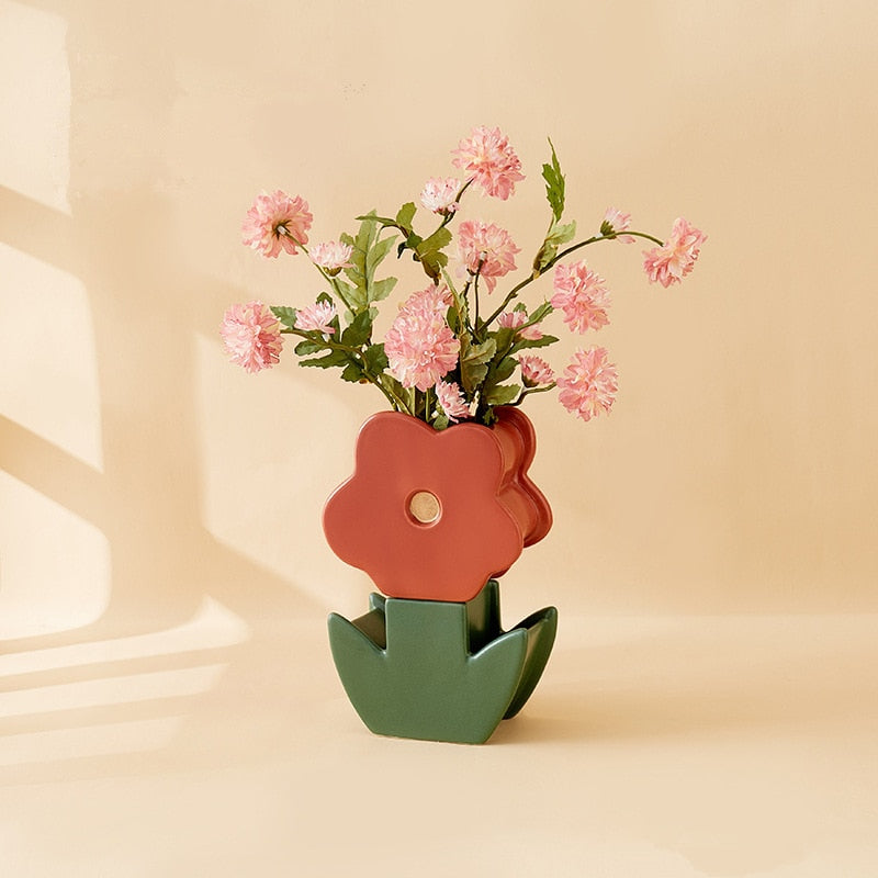 In Bloom Flower & Leaf Ceramic Vase