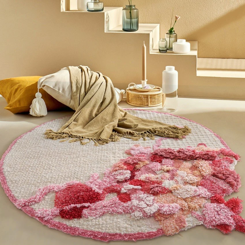 Round shape handmade wool rug pastoral style carpet