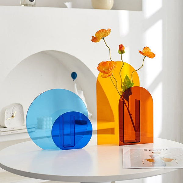 Vases en acrylique translucide à haute brillance et organiseur de bureau