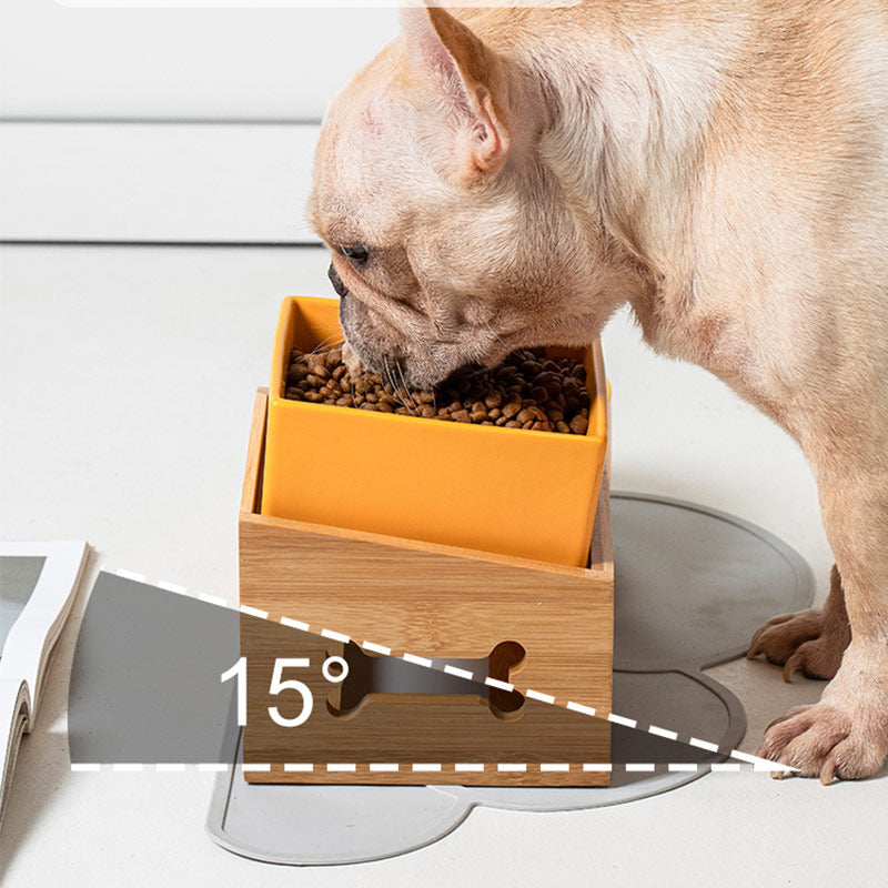 Wooden Elevated Pet Food Bowl