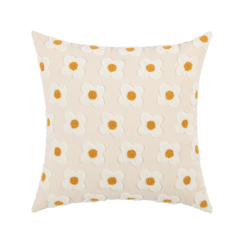 Daisy Flower Embroidered Lumbar Pillow cover square