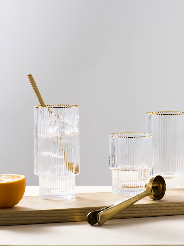 Glass Cup Set with Gold Inlay 