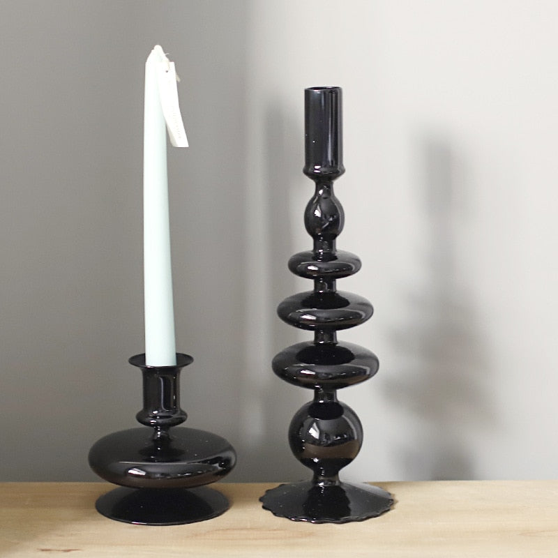 All Black Glass Candle Holders