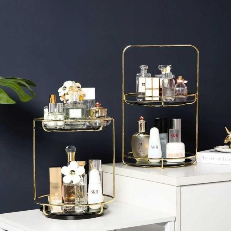 Tower Storage Trey in Gold Metal  for Home Decor Glass