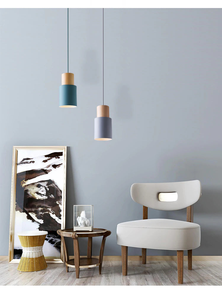 cylinder pendant lights Metal and Wood with LED light