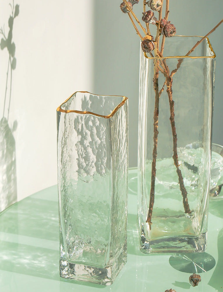 Hammered Glass Gold Leaf Vase
