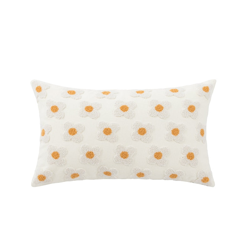 Daisy Flower Embroidered Lumbar Pillow cover rectangle