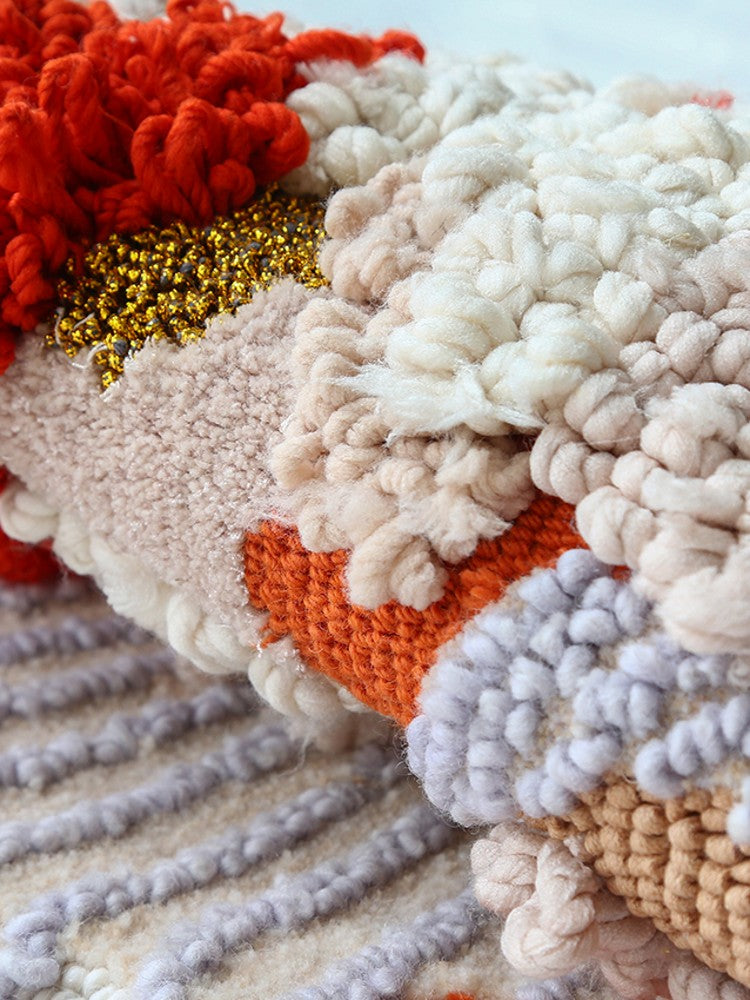 Round shape handmade wool rug pastoral style carpet