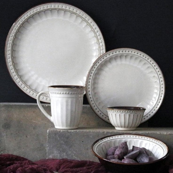 round engraved scapolled white vintage ceramic dinnerware serveware