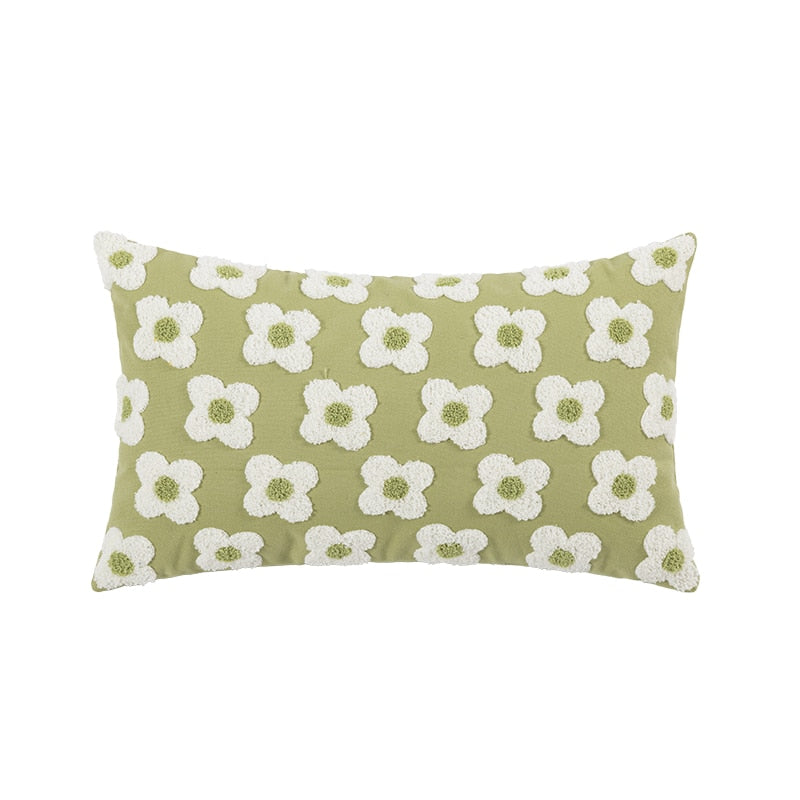 Daisy Flower Embroidered Lumbar Pillow cover rectangle