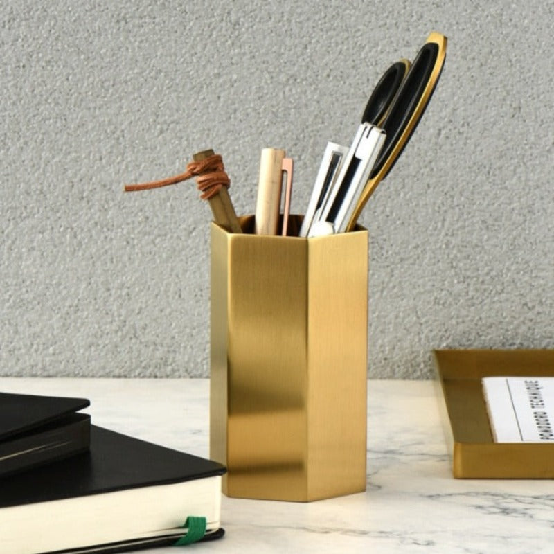Holiday Gifts Organizer in Stainless Steel Desk Gold Plated