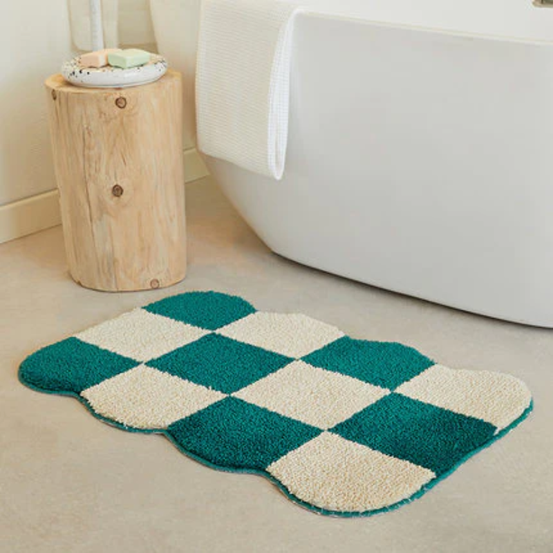 Anti- slip Checkered Carpet Fluffy Grids Design Rug 