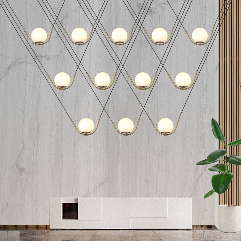 Glass Stone Double Line Pendant Lamp