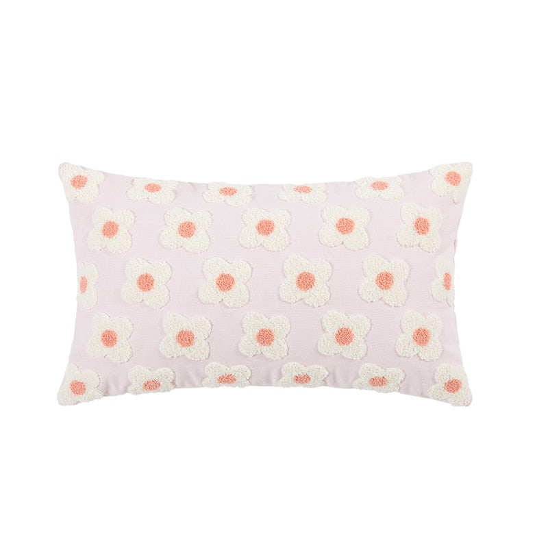 Daisy Flower Embroidered Lumbar Pillow cover