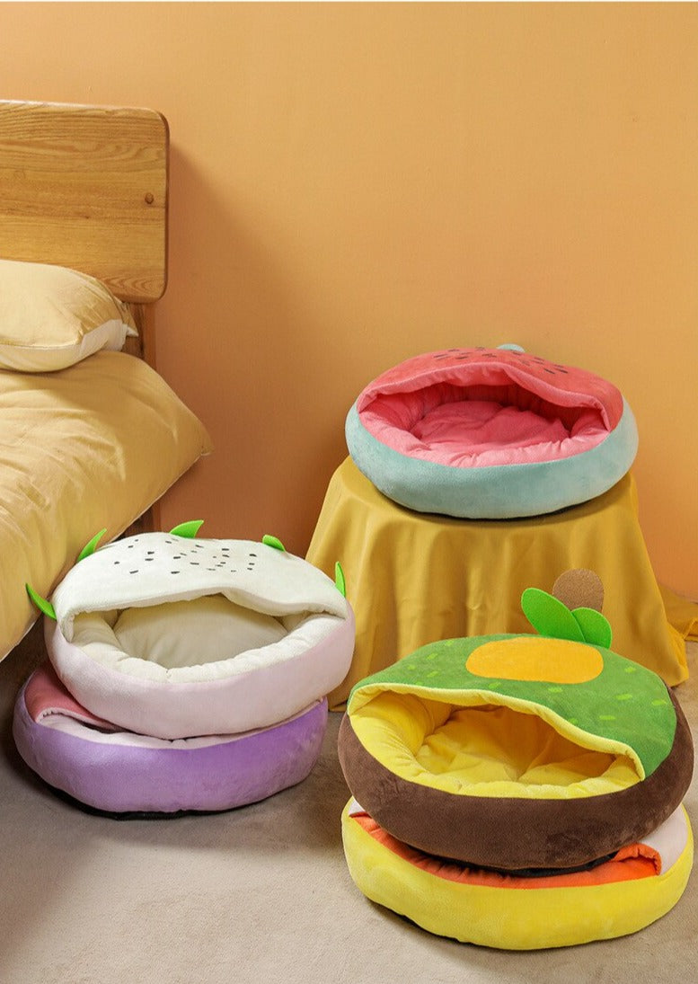 Fruit shape dog cat bed circular soft bed plush warm for winter