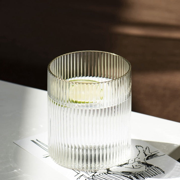 Glass Cup Transparent with Gold Inlay for Bathroom and Dining Accessories