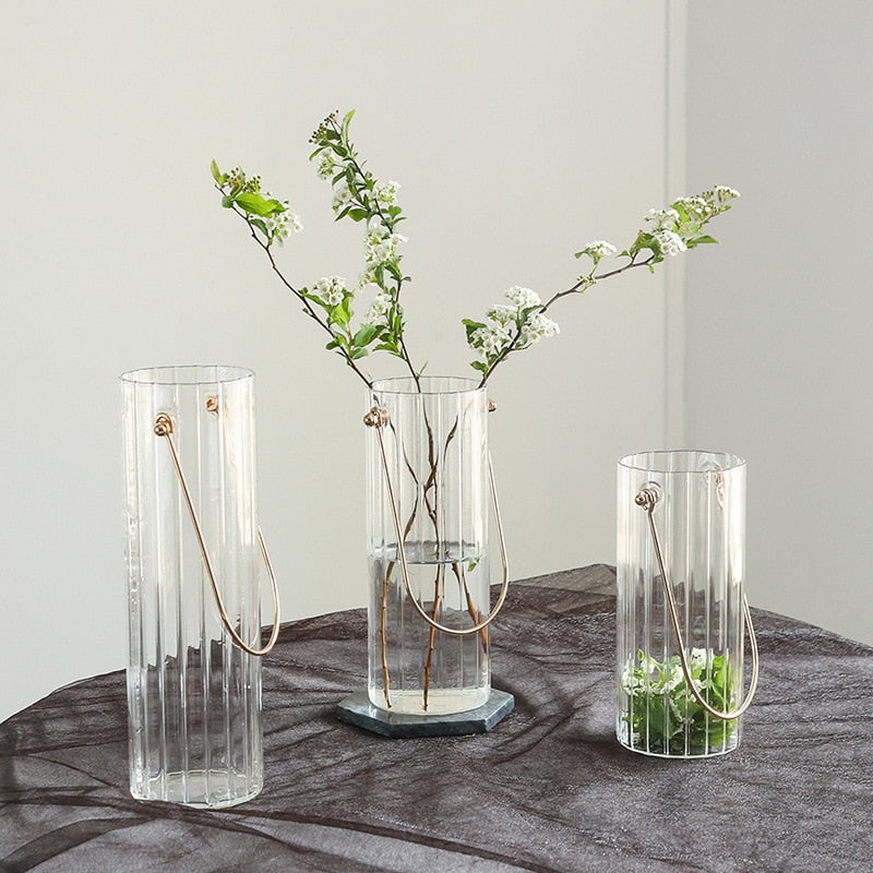 Crystal Glass Living Room Flower Vase Stripped Ripple
