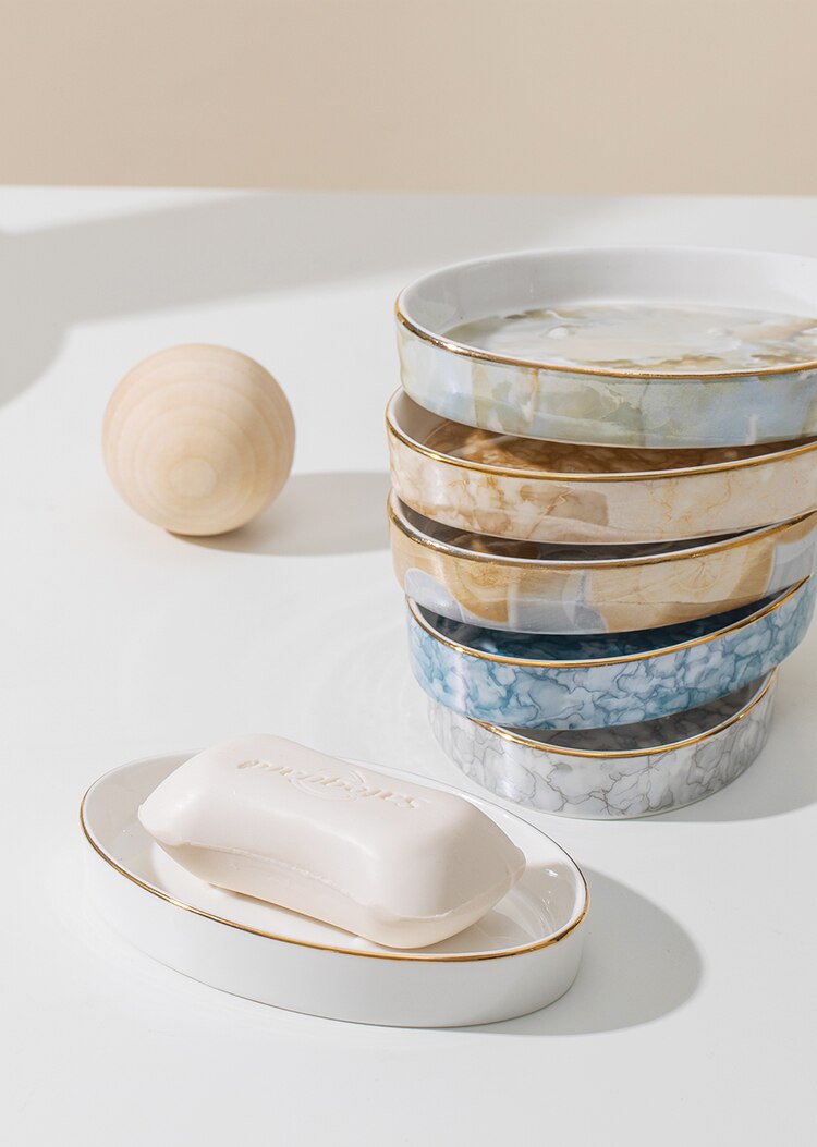 Ceramic Portable Soap Dish Tray Organizer